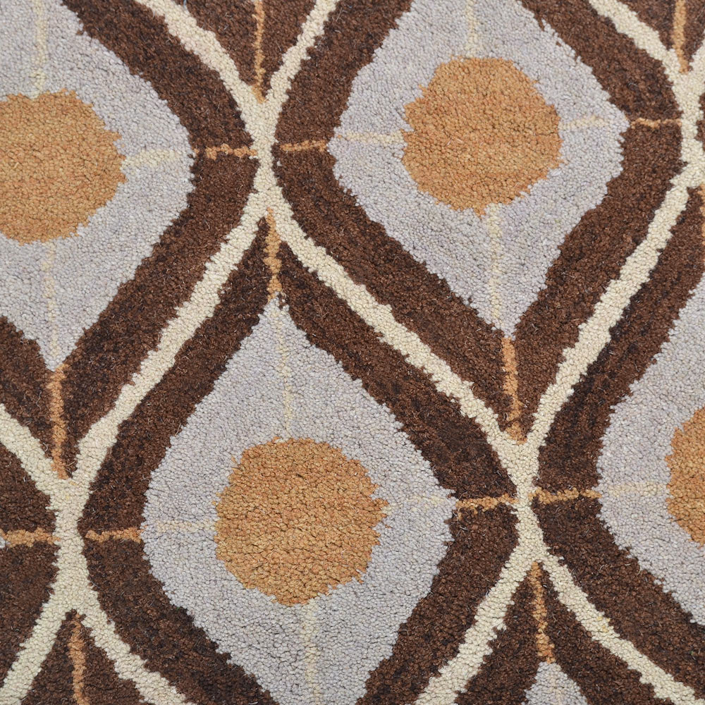 Hand Tufted Wool Area Rug Geometric Beige Brown K00724