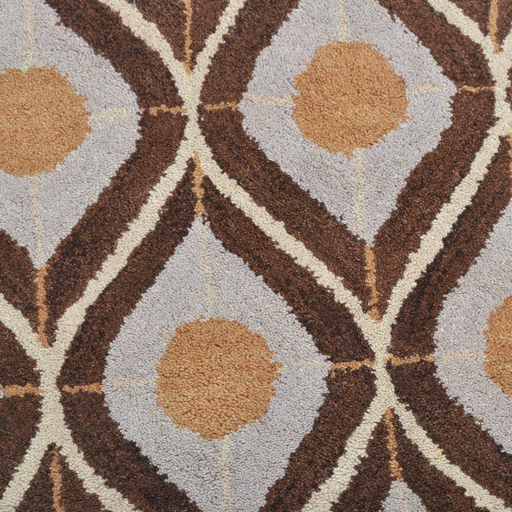 Hand Tufted Wool Area Rug Geometric Beige Brown K00724
