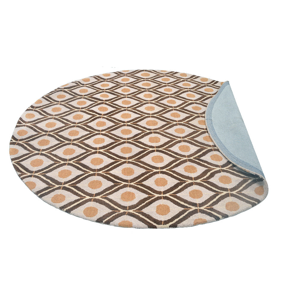 Hand Tufted Wool Area Rug Geometric Beige Brown K00724