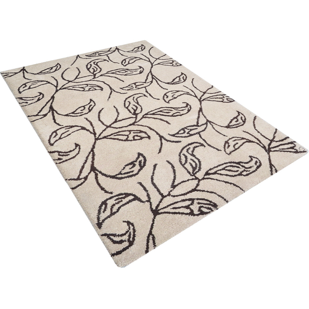 Hand Tufted Wool Area Rug Floral Beige Brown K00726