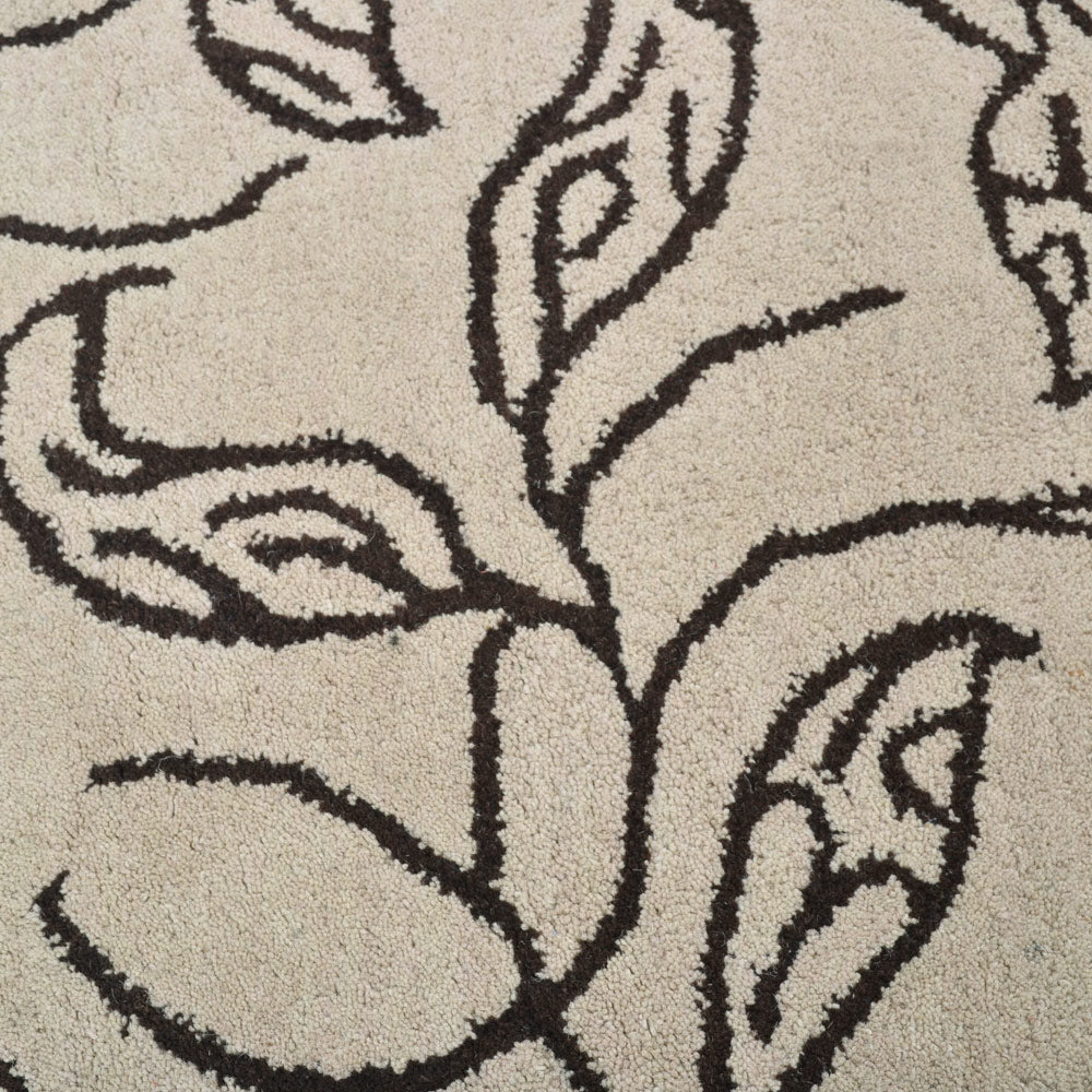 Hand Tufted Wool Area Rug Floral Beige Brown K00726