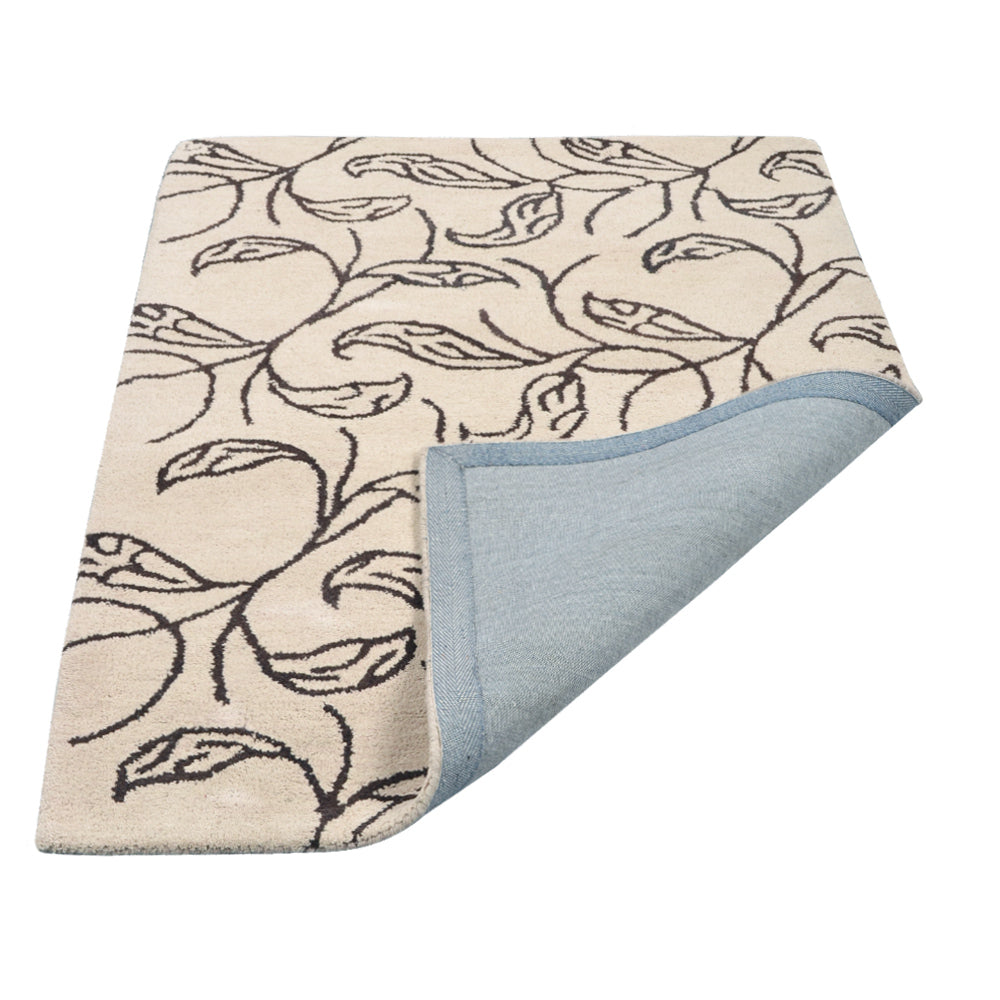 Hand Tufted Wool Area Rug Floral Beige Brown K00726