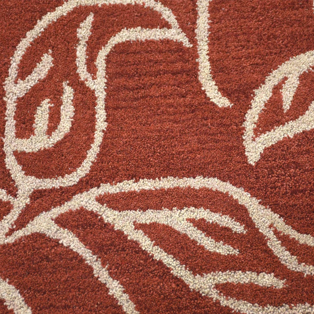 Hand Tufted Wool Area Rug Floral Beige Brown K00726
