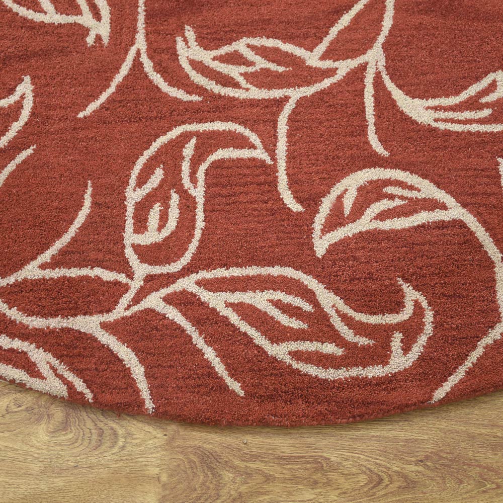 Hand Tufted Wool Area Rug Floral Beige Brown K00726