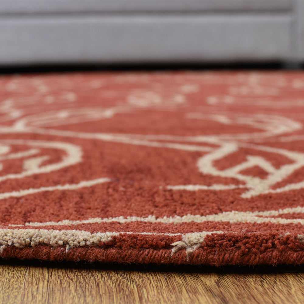 Hand Tufted Wool Area Rug Floral Beige Brown K00726