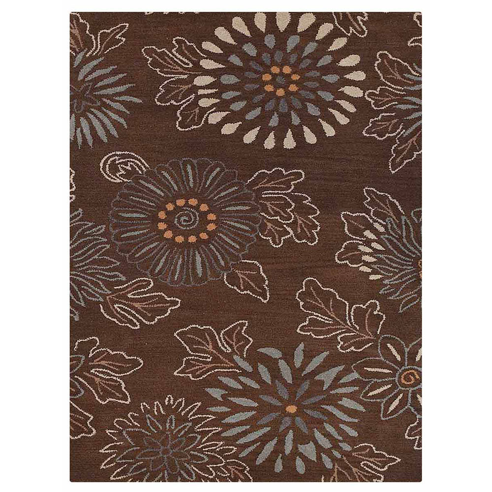 Hand Tufted Wool Area Rug Floral Brown K00730