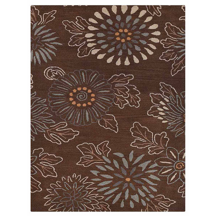 Hand Tufted Wool Area Rug Floral Brown K00730