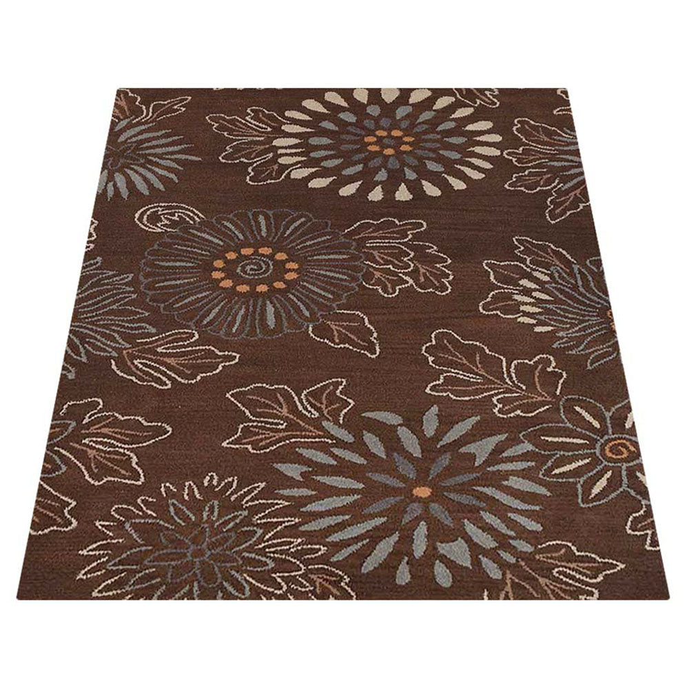 Hand Tufted Wool Area Rug Floral Brown K00730
