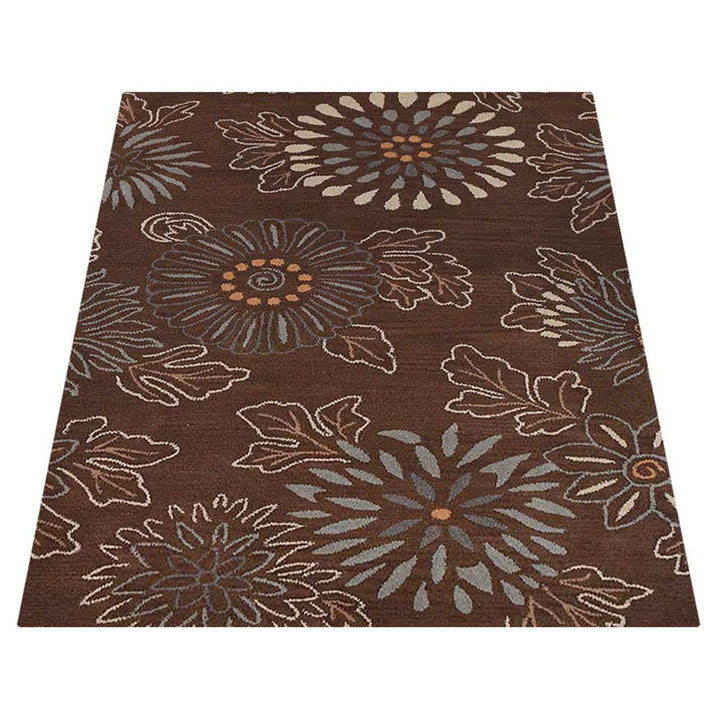 Hand Tufted Wool Area Rug Floral Brown K00730