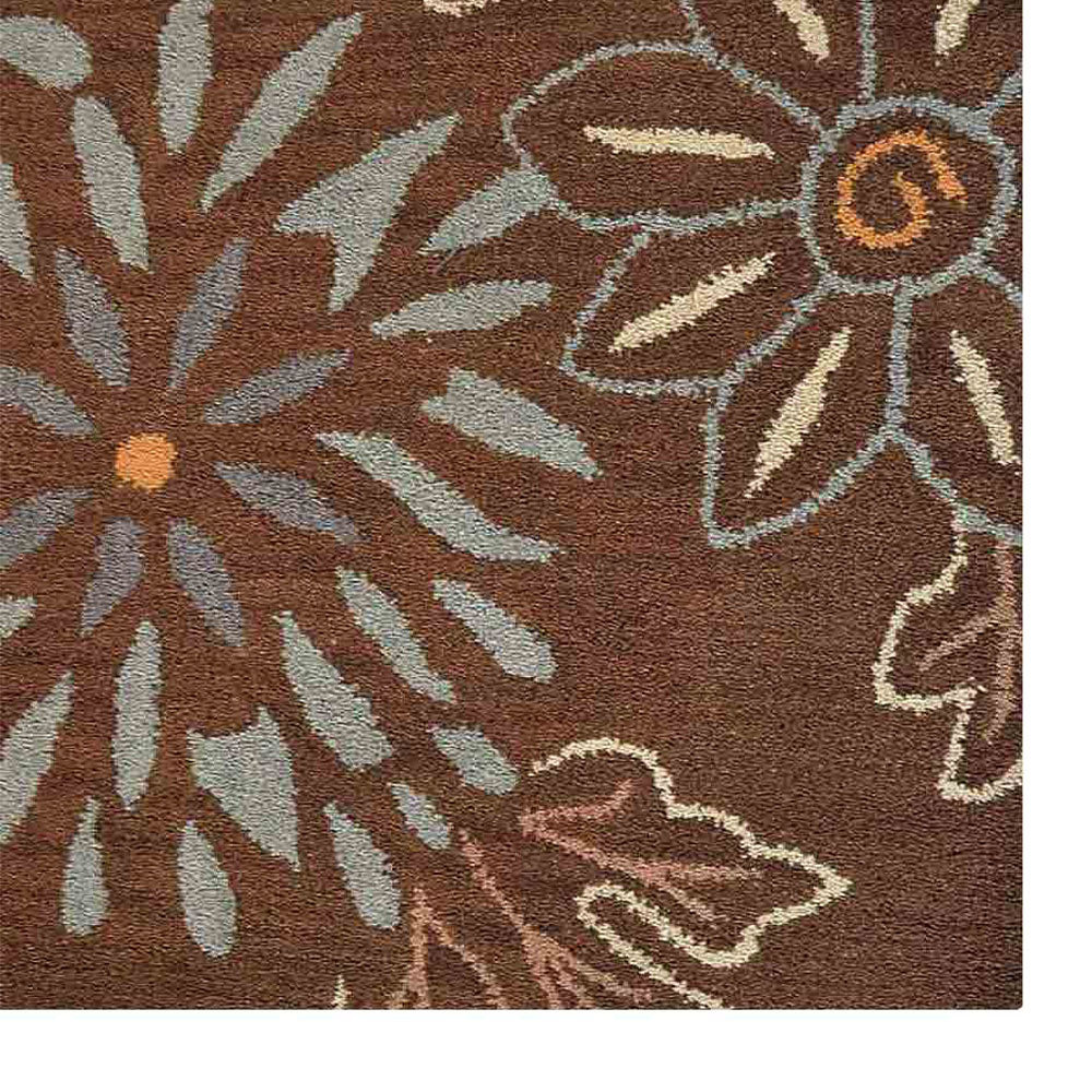 Hand Tufted Wool Area Rug Floral Brown K00730