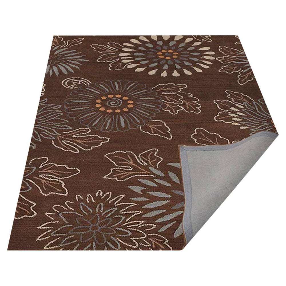 Hand Tufted Wool Area Rug Floral Brown K00730