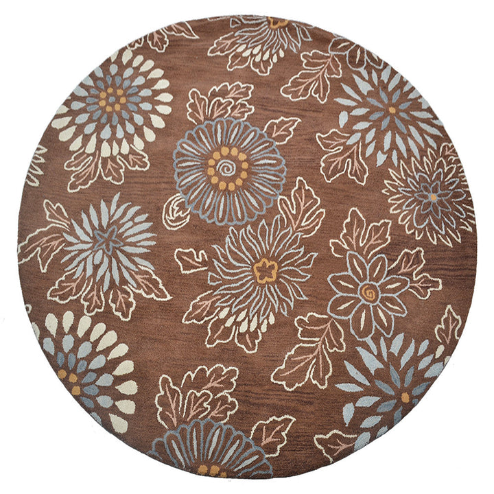 Hand Tufted Wool Area Rug Floral Brown K00730