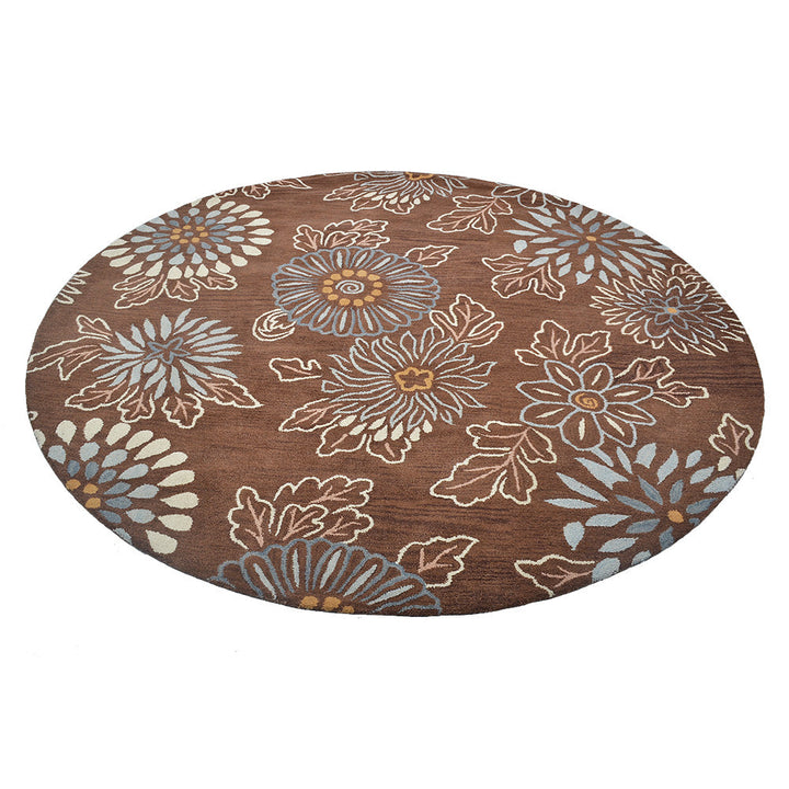 Hand Tufted Wool Area Rug Floral Brown K00730