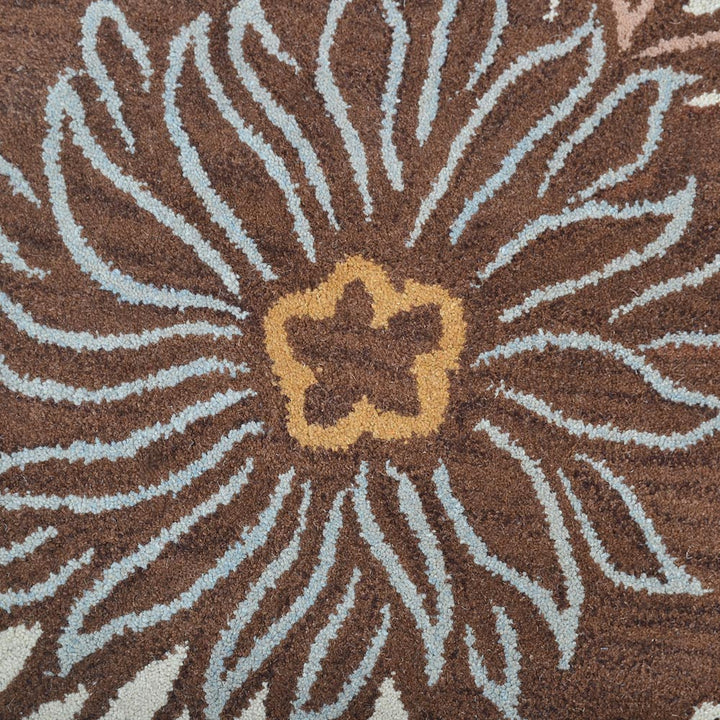 Hand Tufted Wool Area Rug Floral Brown K00730