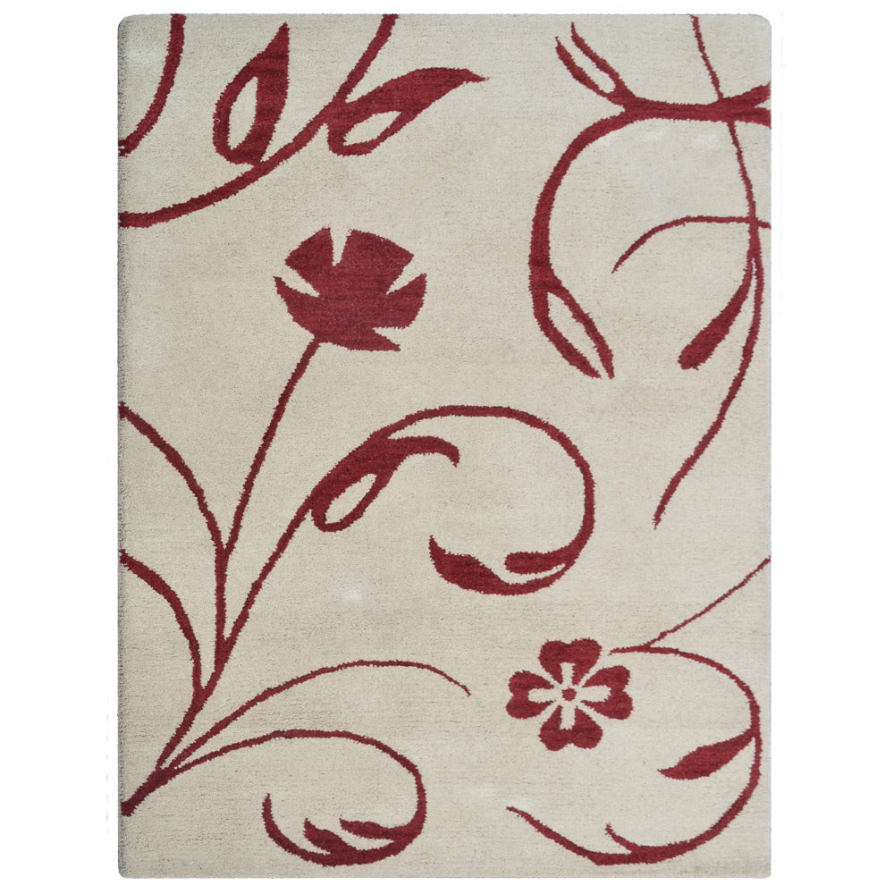 Hand Tufted Wool Area Rug Floral Beige Red K00733