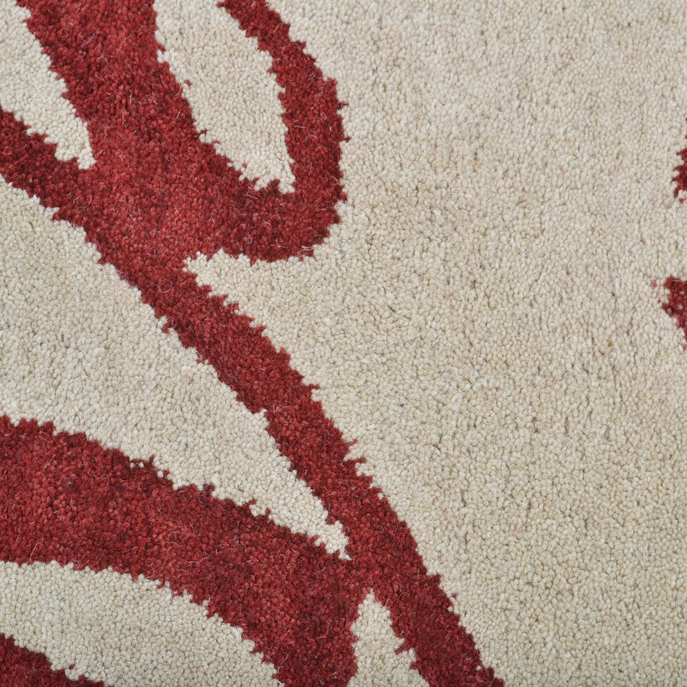 Hand Tufted Wool Area Rug Floral Beige Red K00733