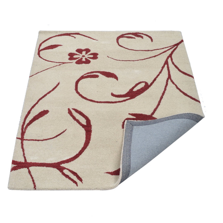 Hand Tufted Wool Area Rug Floral Beige Red K00733