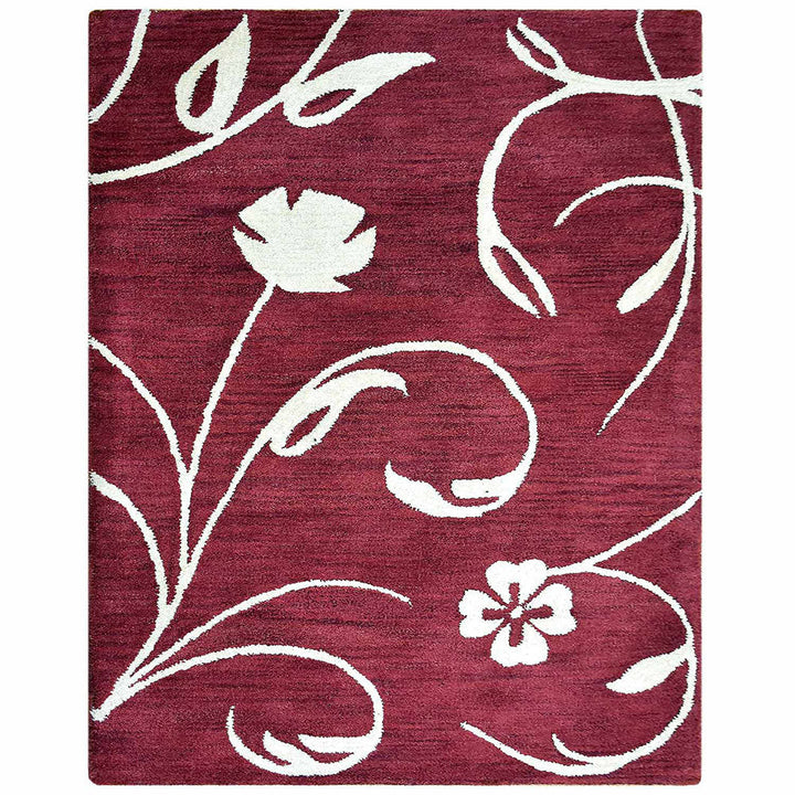 Hand Tufted Wool Area Rug Floral Beige Red K00733