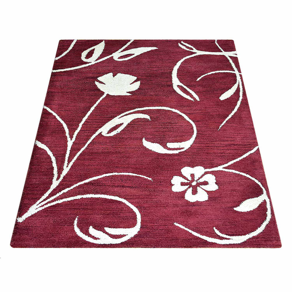 Hand Tufted Wool Area Rug Floral Beige Red K00733