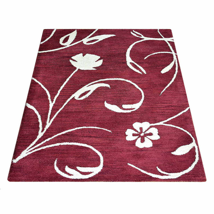 Hand Tufted Wool Area Rug Floral Beige Red K00733