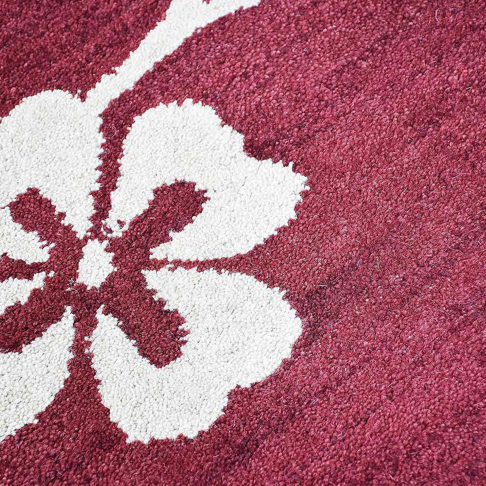 Hand Tufted Wool Area Rug Floral Beige Red K00733