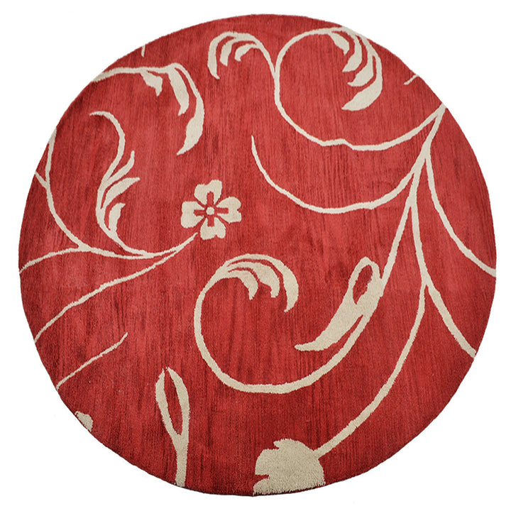 Hand Tufted Wool Area Rug Floral Beige Red K00733