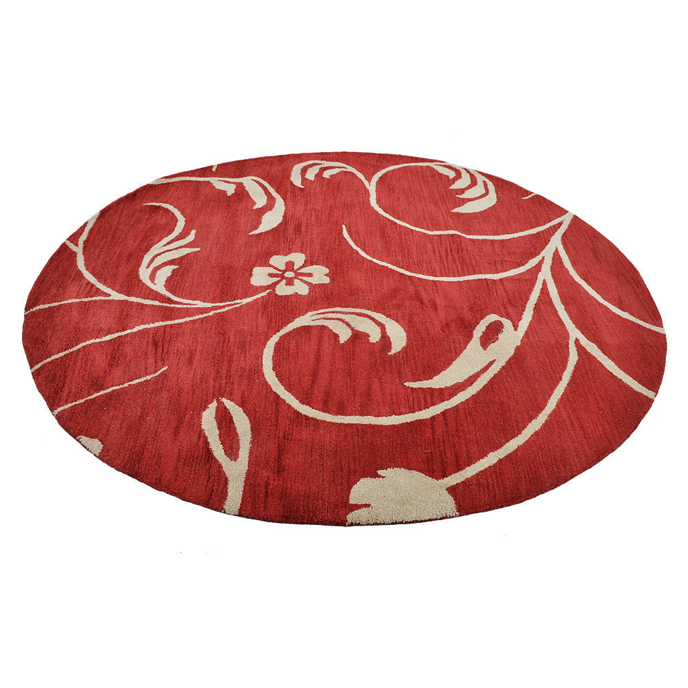 Hand Tufted Wool Area Rug Floral Beige Red K00733