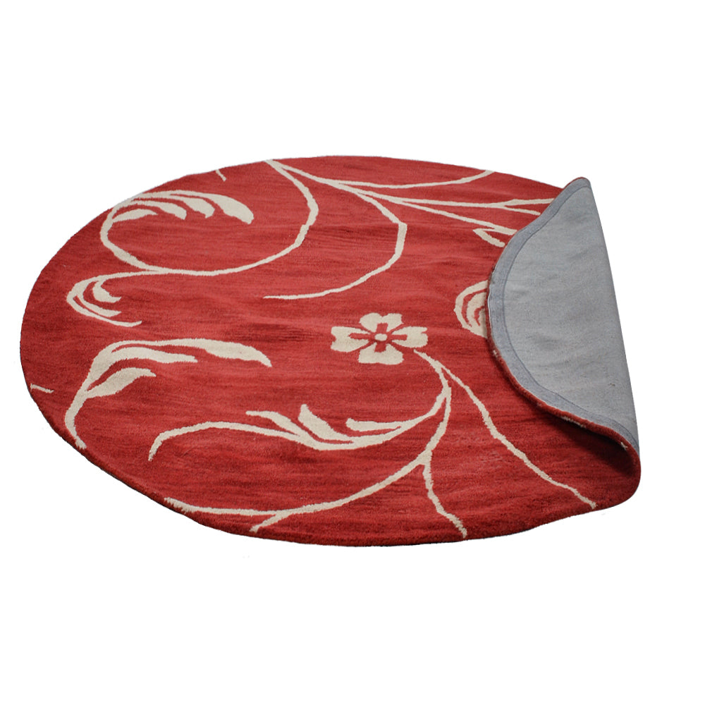 Hand Tufted Wool Area Rug Floral Beige Red K00733