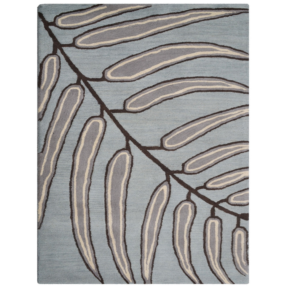 Hand Tufted Wool Area Rug Floral Light Blue K00735