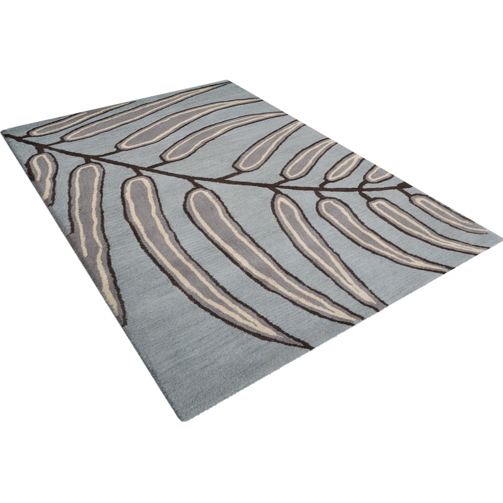 Hand Tufted Wool Area Rug Floral Light Blue K00735