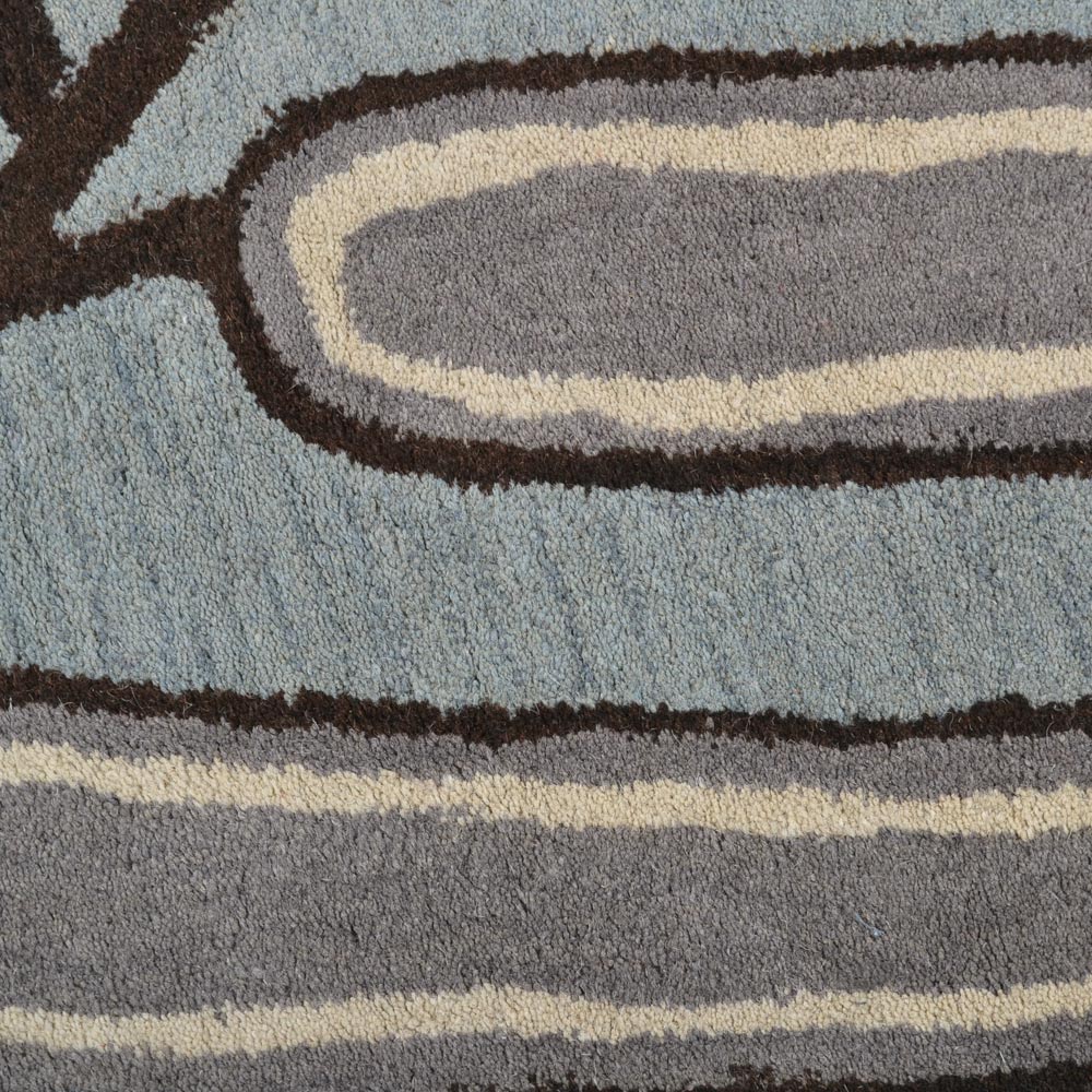 Hand Tufted Wool Area Rug Floral Light Blue K00735