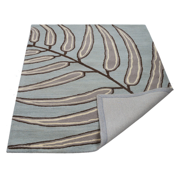Hand Tufted Wool Area Rug Floral Light Blue K00735
