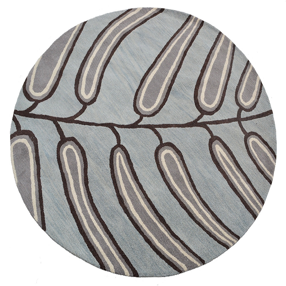 Hand Tufted Wool Area Rug Floral Light Blue K00735