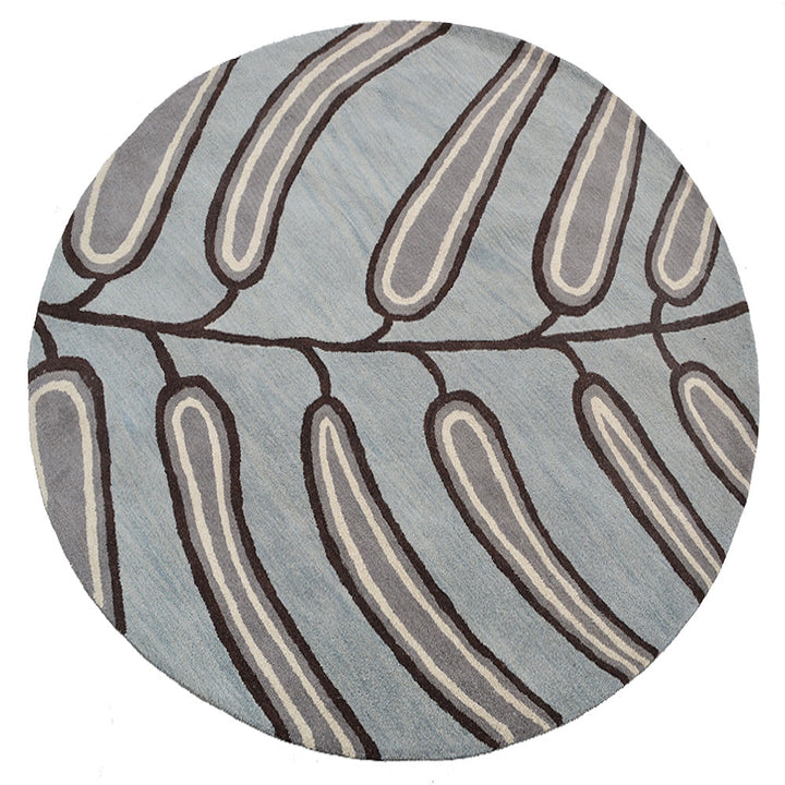 Hand Tufted Wool Area Rug Floral Light Blue K00735