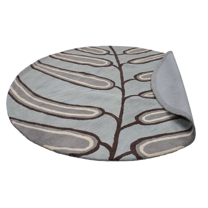 Hand Tufted Wool Area Rug Floral Light Blue K00735