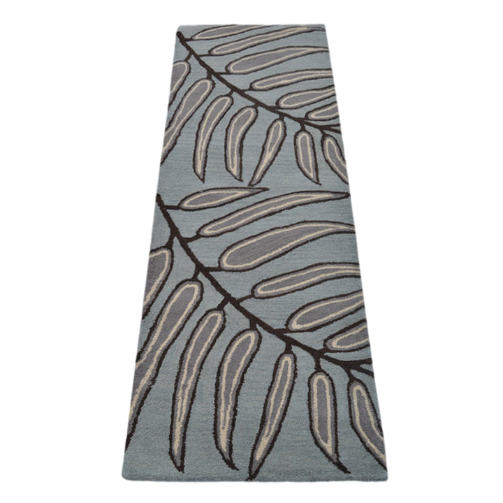 Hand Tufted Wool Area Rug Floral Light Blue K00735