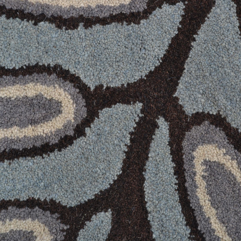 Hand Tufted Wool Area Rug Floral Light Blue K00735