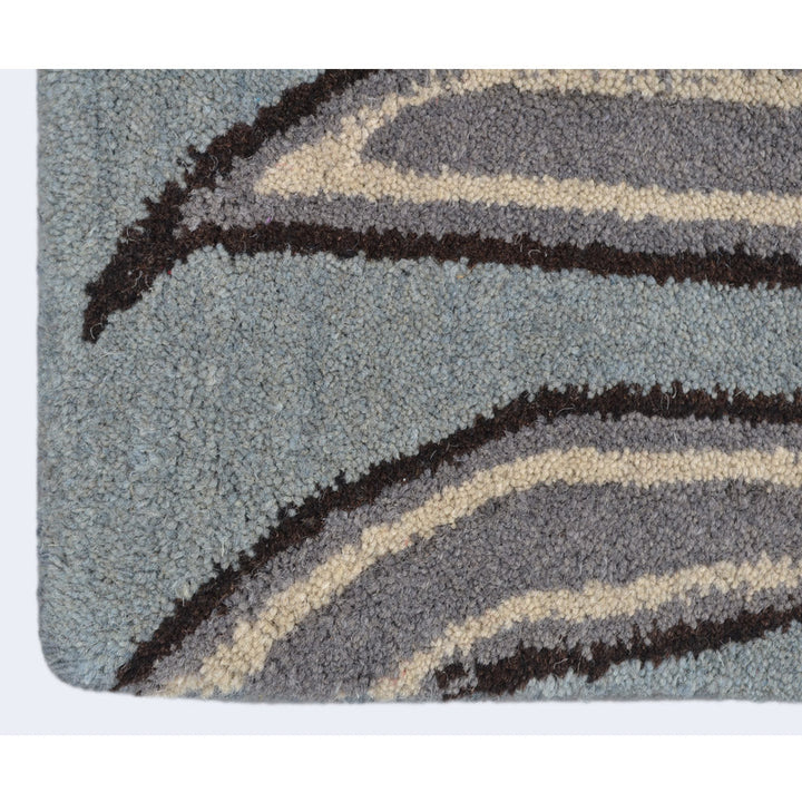 Hand Tufted Wool Area Rug Floral Light Blue K00735