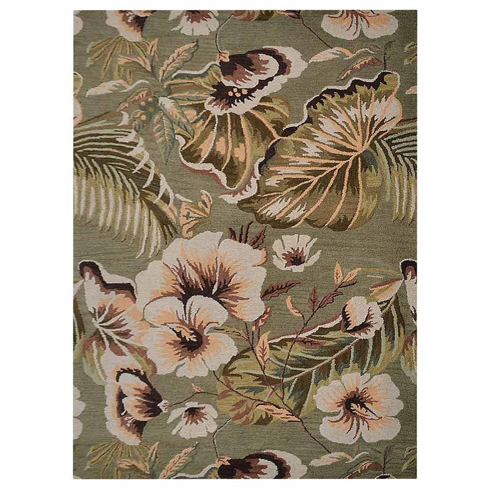 Hand Tufted Wool Area Rug Floral Green K00903