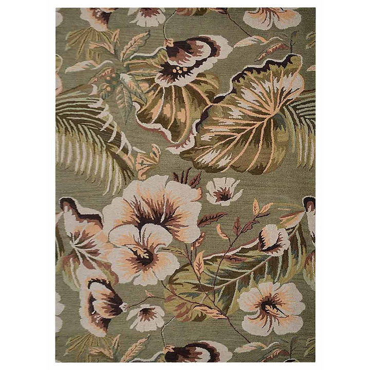 Hand Tufted Wool Area Rug Floral Green K00903