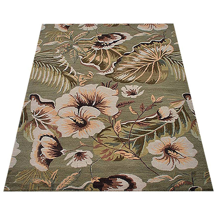 Hand Tufted Wool Area Rug Floral Green K00903