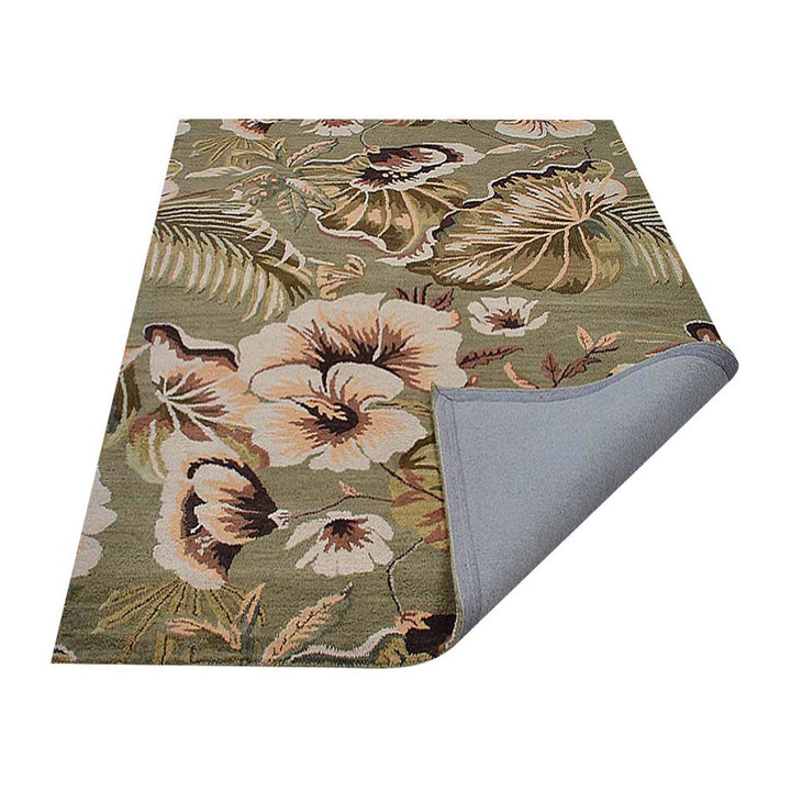 Hand Tufted Wool Area Rug Floral Green K00903