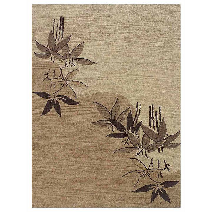 Hand Tufted Wool Area Rug Floral Light Brown K00905