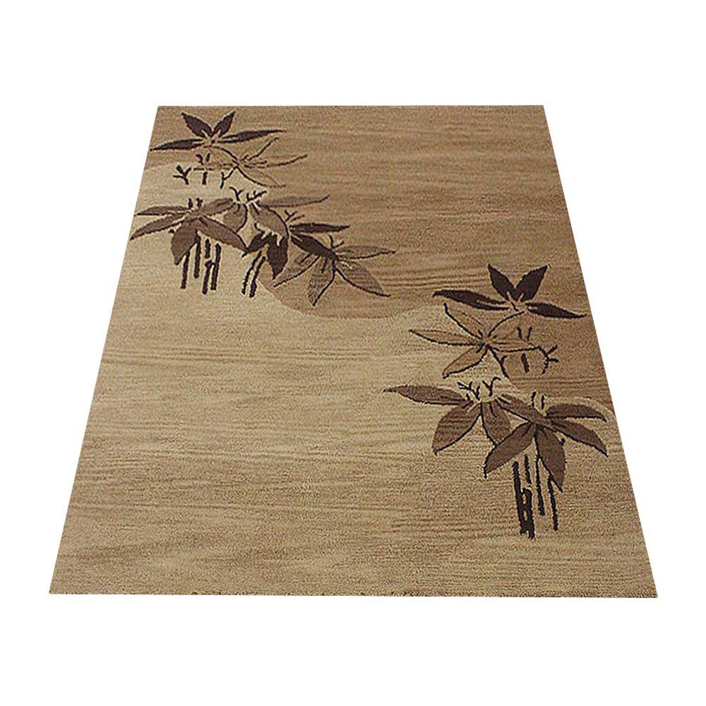Hand Tufted Wool Area Rug Floral Light Brown K00905