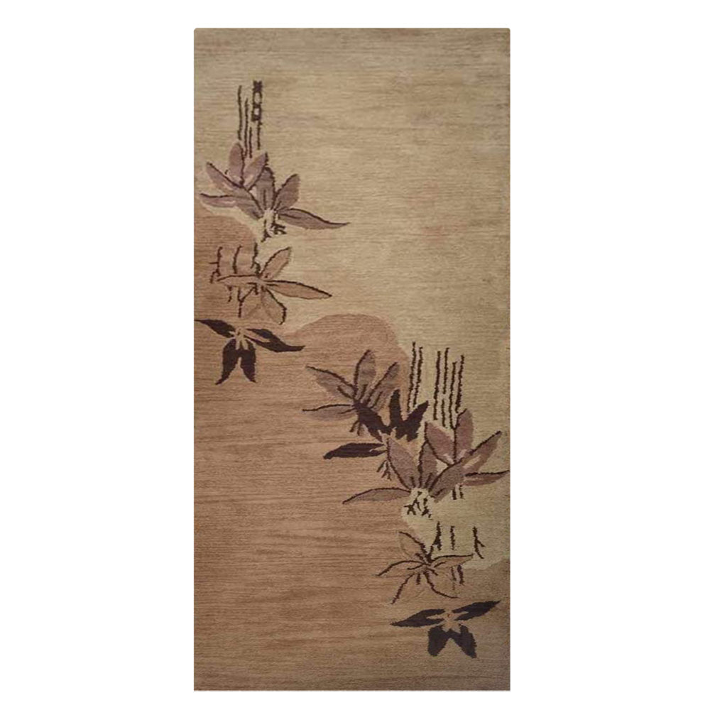 Hand Tufted Wool Area Rug Floral Light Brown K00905