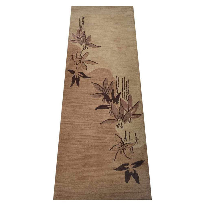 Hand Tufted Wool Area Rug Floral Light Brown K00905