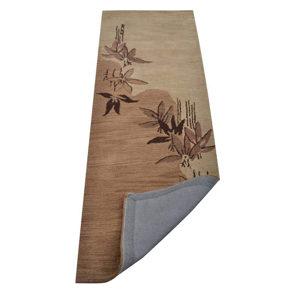 Hand Tufted Wool Area Rug Floral Light Brown K00905