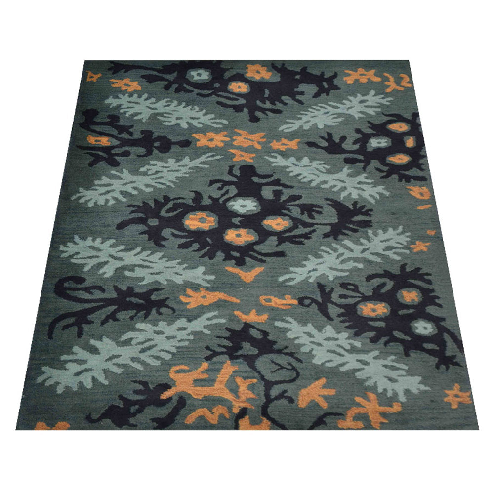 Hand Tufted Wool Area Rug Floral Black Green K00920