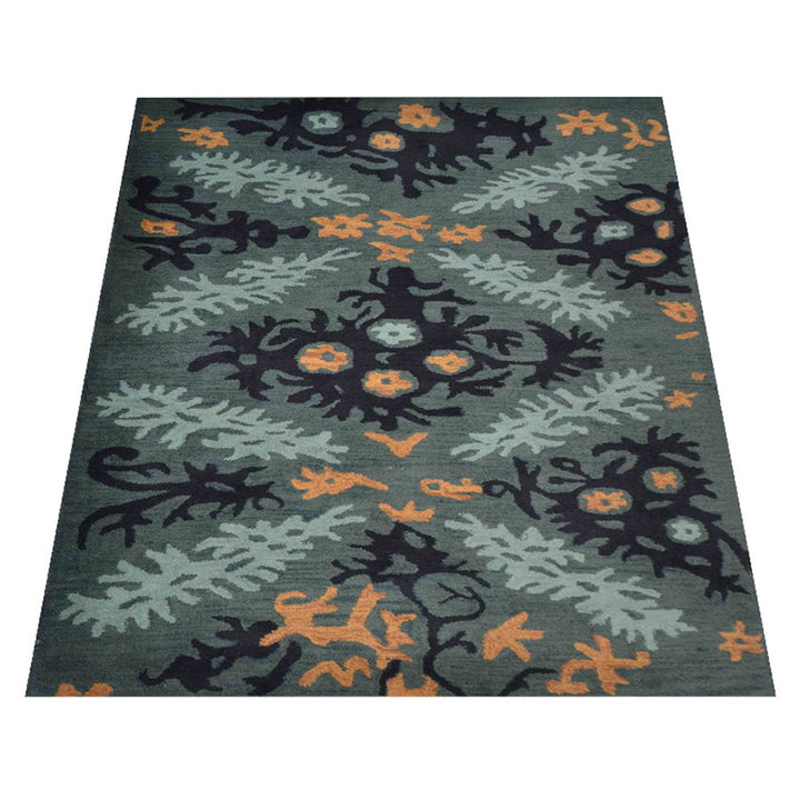 Hand Tufted Wool Area Rug Floral Black Green K00920