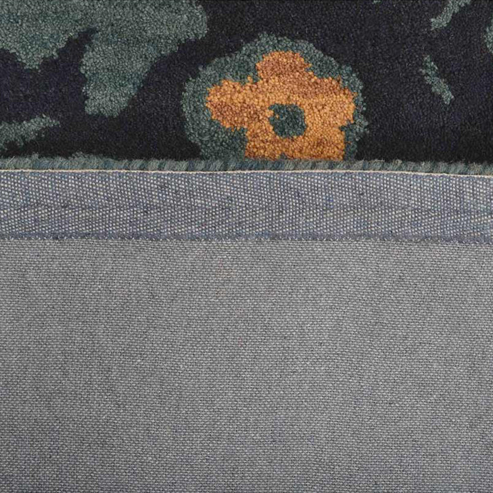 Hand Tufted Wool Area Rug Floral Black Green K00920